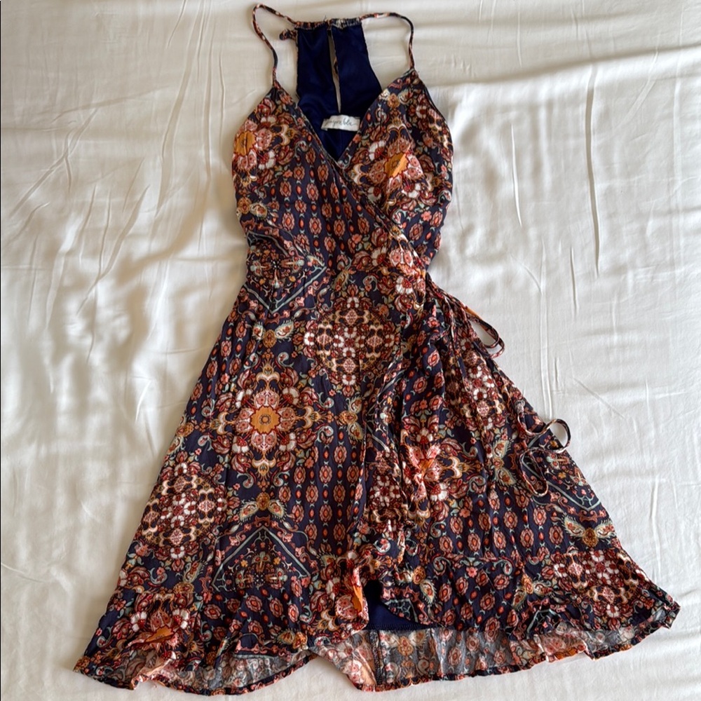 South Moon Under Brown and Orange Wrap Sundress